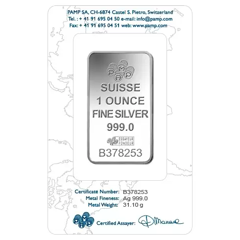 Silver Bullion Bars 1oz PAMP Minted Bar Silver